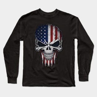 Patriotic Skull Art - Stars, Stripes, and Skulls: Edgy American Pride Long Sleeve T-Shirt